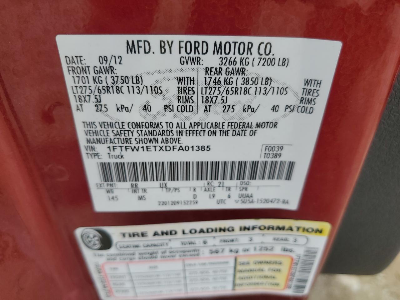 1FTFW1ETXDFA01385 2013 Ford F150 Supercrew