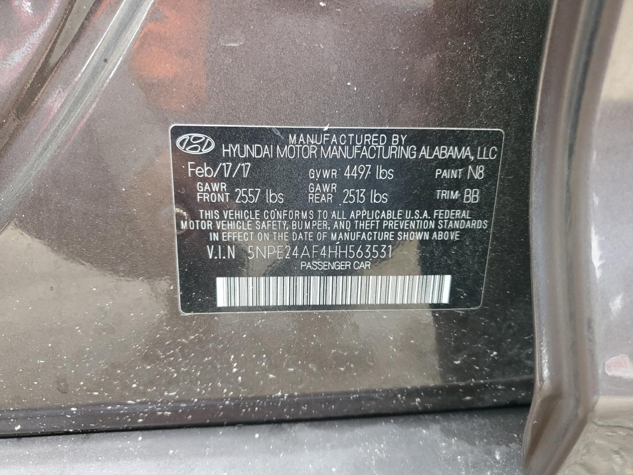 5NPE24AF4HH563531 2017 Hyundai Sonata Se