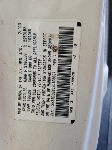 2003 Honda Cr-V Lx VIN: SHSRD68403U108607 Lot: 58406684