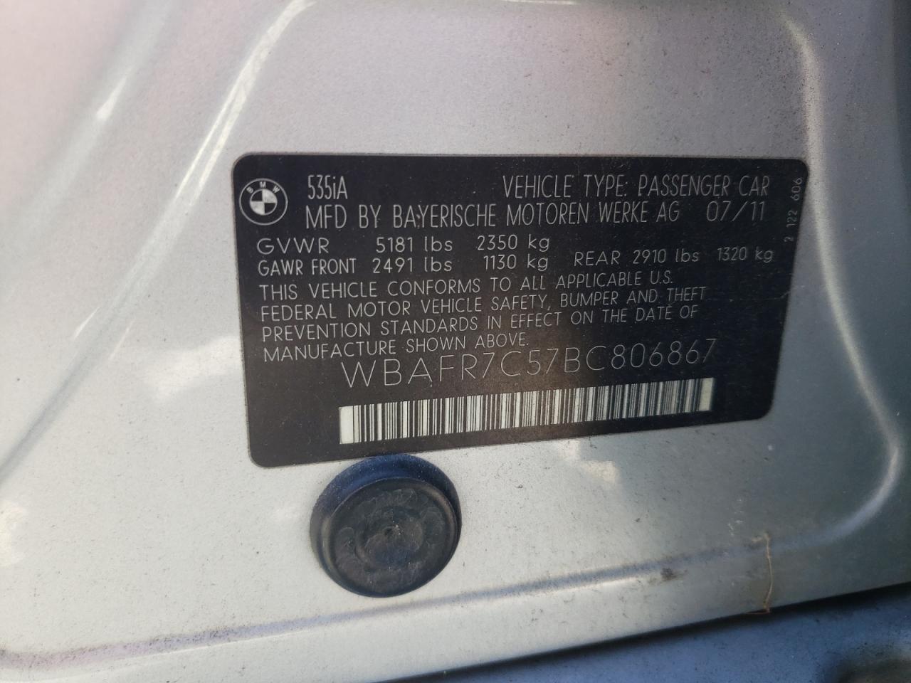 WBAFR7C57BC806867 2011 BMW 535 I