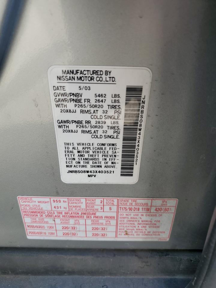 JNRBS08W43X403521 2003 Infiniti Fx45