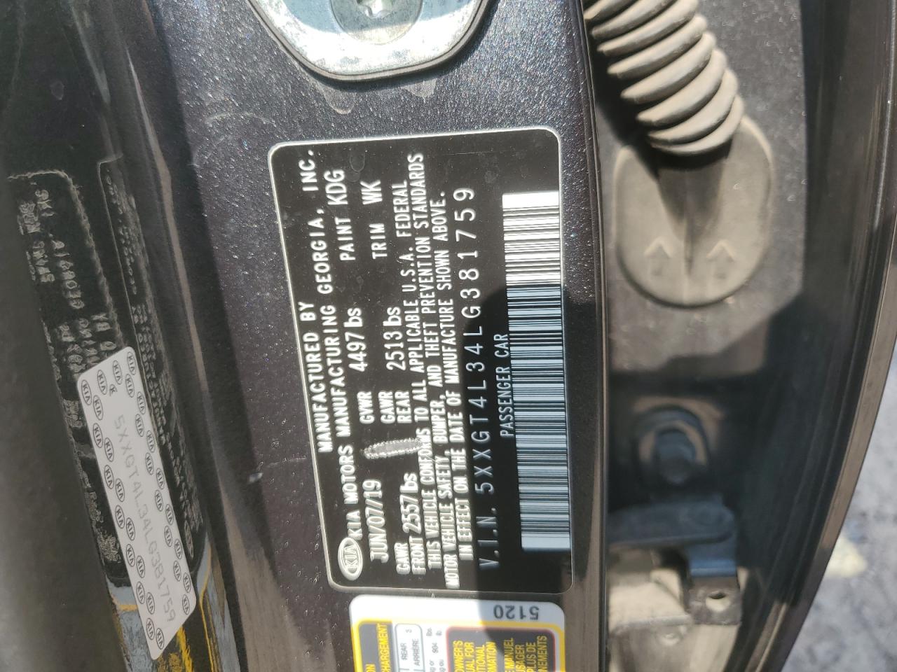 5XXGT4L34LG381759 2020 Kia Optima Lx