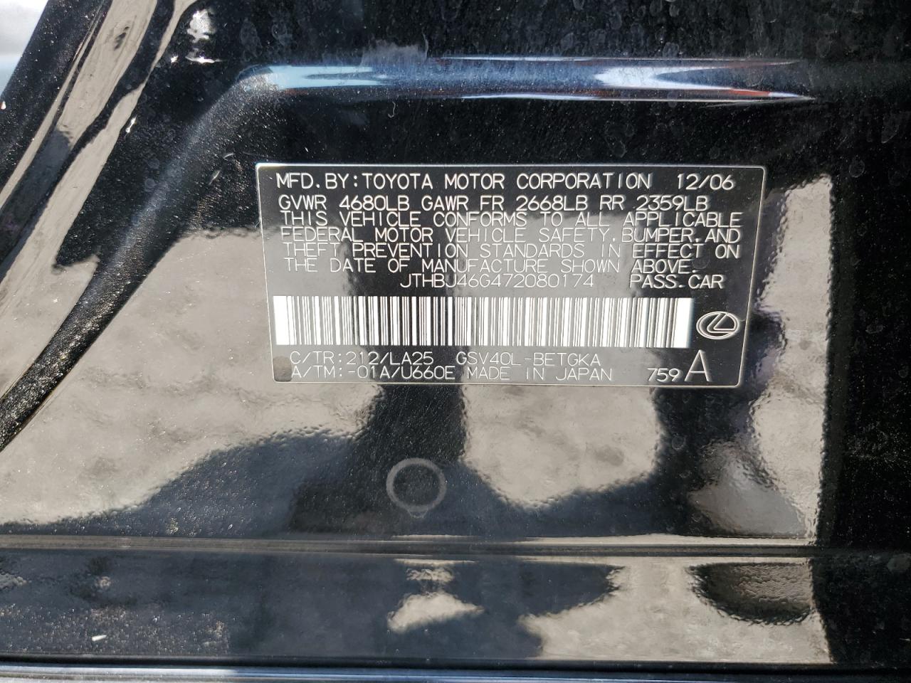 JTHBJ46G472080174 2007 Lexus Es 350