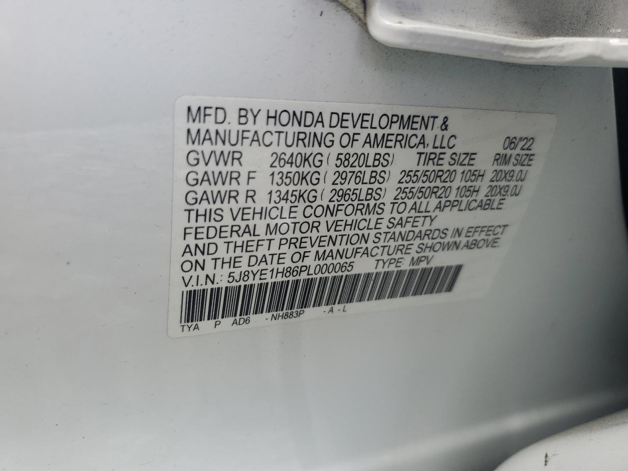 5J8YE1H86PL000065 2023 Acura Mdx Advance