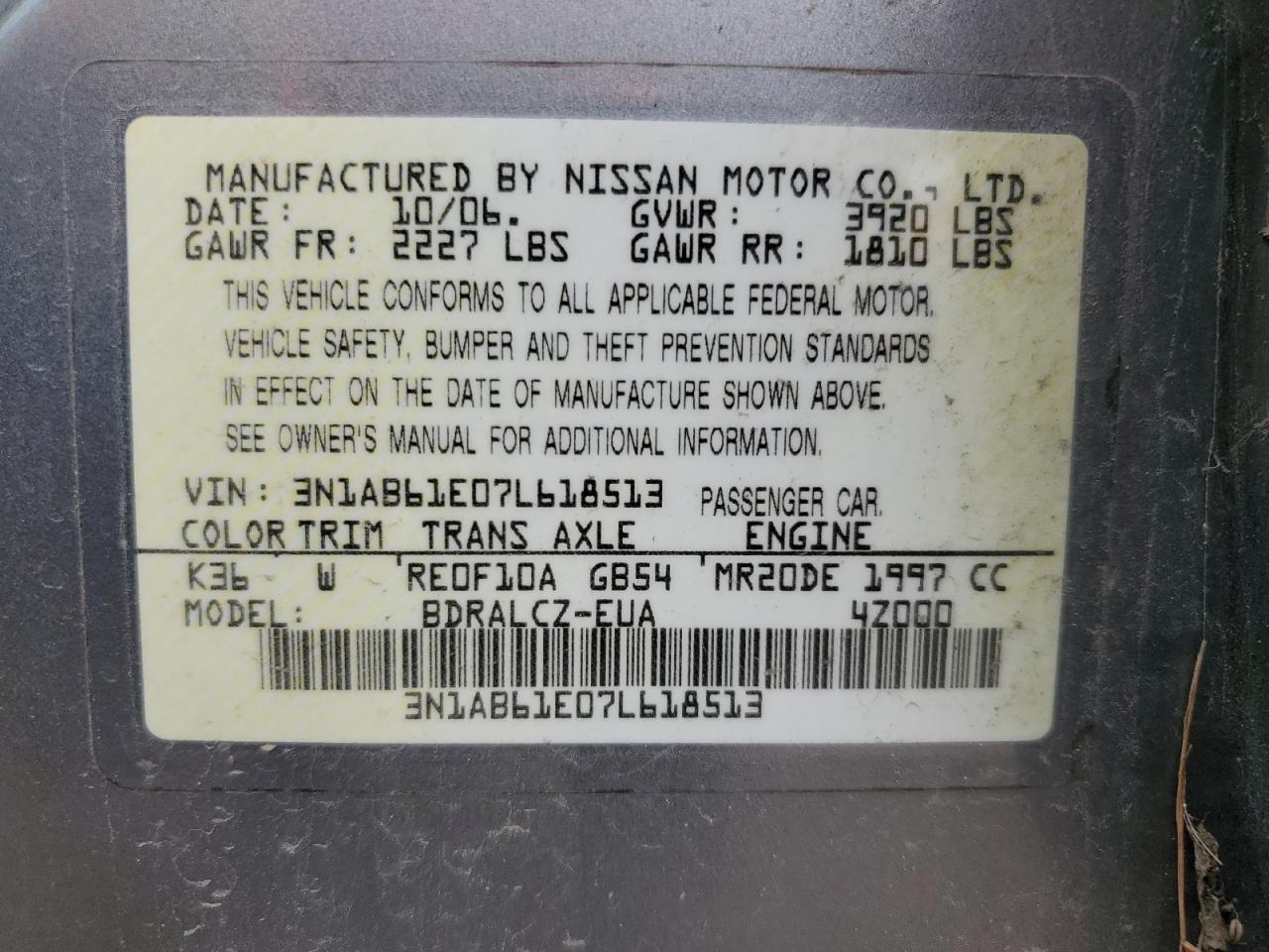 3N1AB61E07L618513 2007 Nissan Sentra 2.0