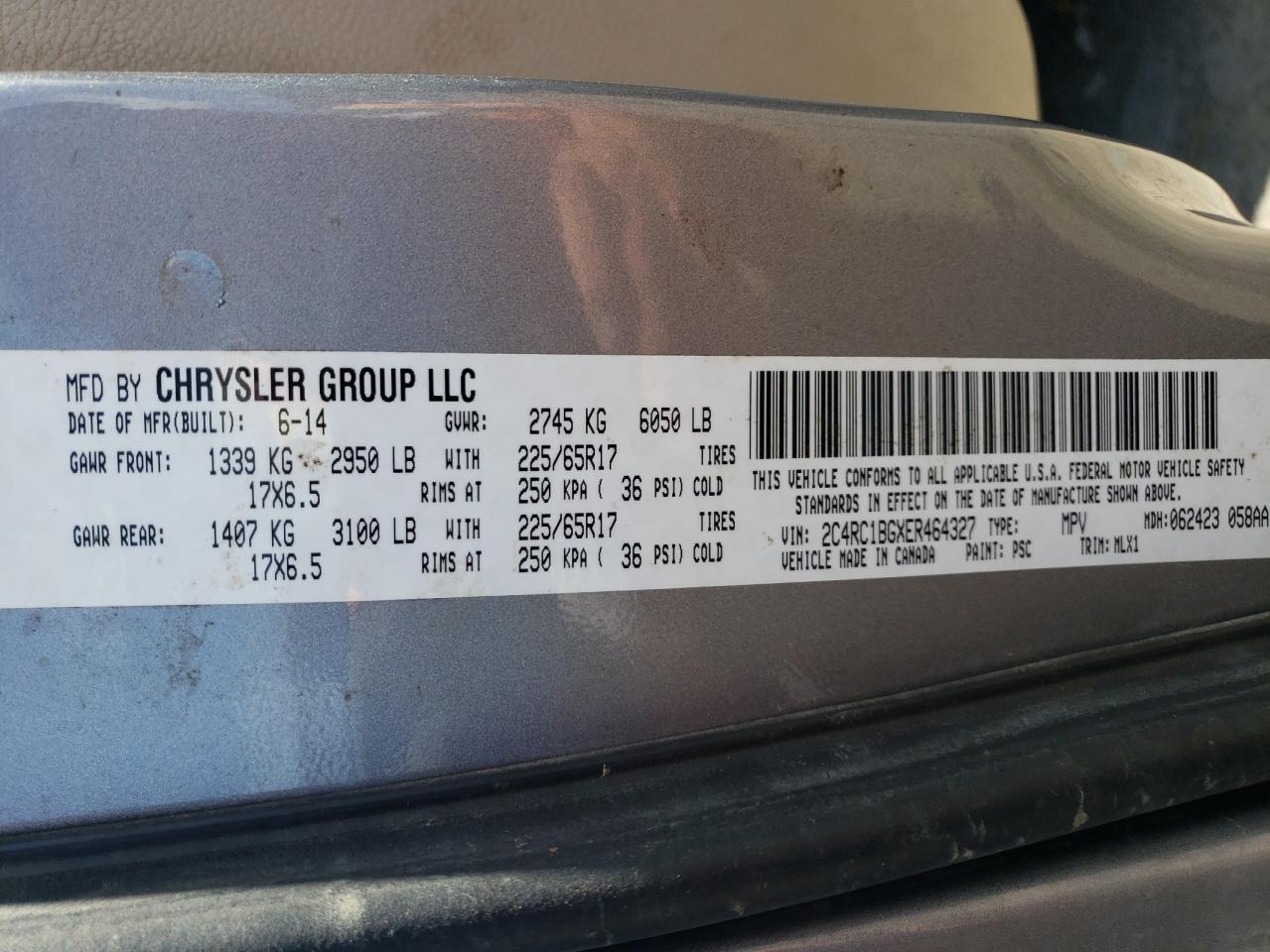 2C4RC1BGXER464327 2014 Chrysler Town & Country Touring