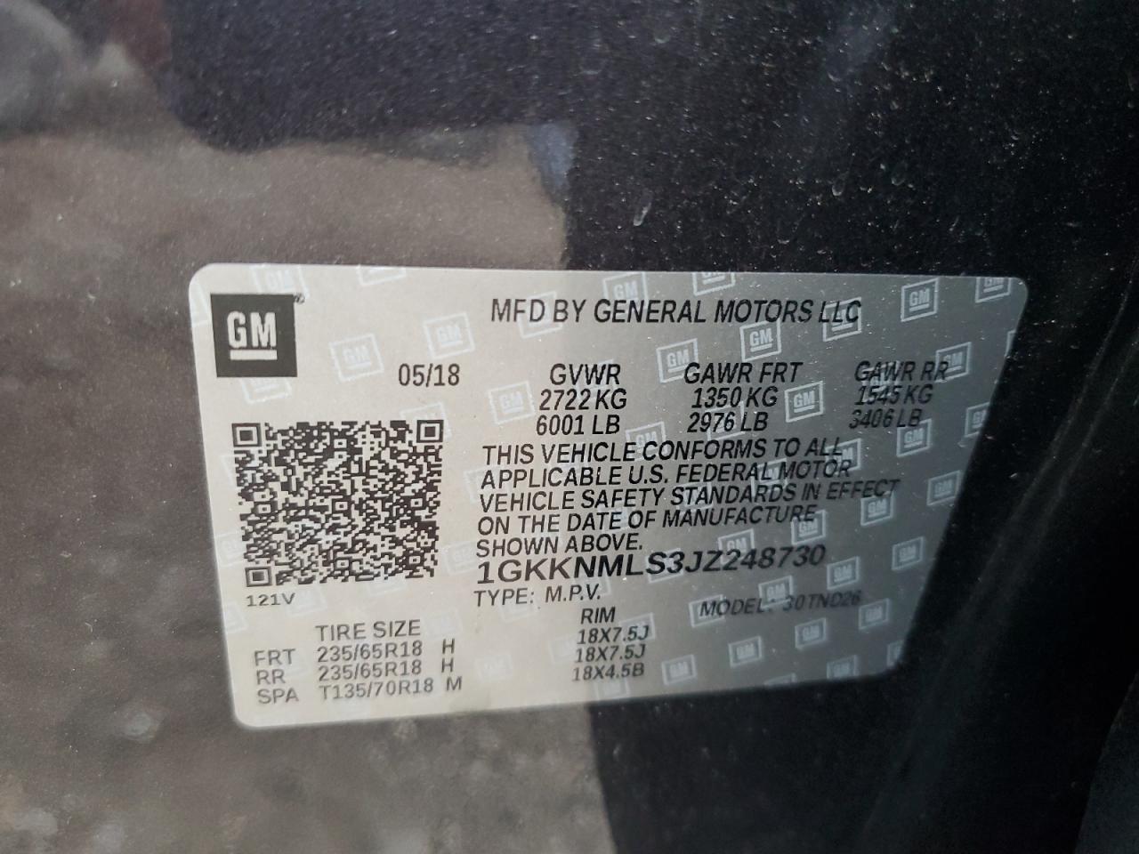 1GKKNMLS3JZ248730 2018 GMC Acadia Slt-1