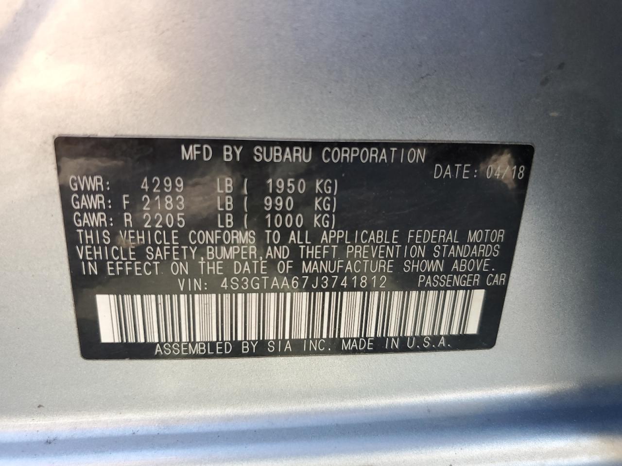 4S3GTAA67J3741812 2018 Subaru Impreza