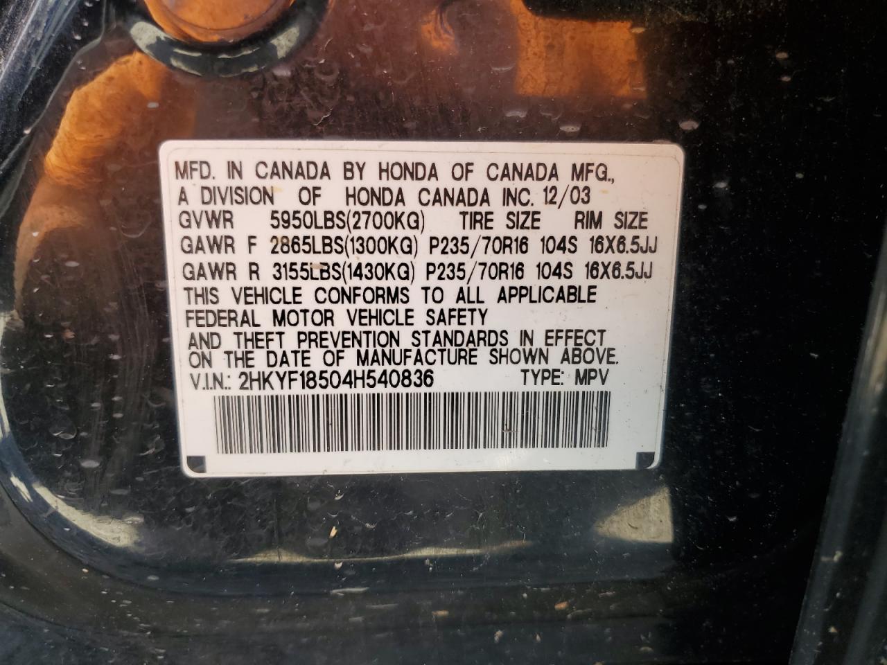 2HKYF18504H540836 2004 Honda Pilot Exl