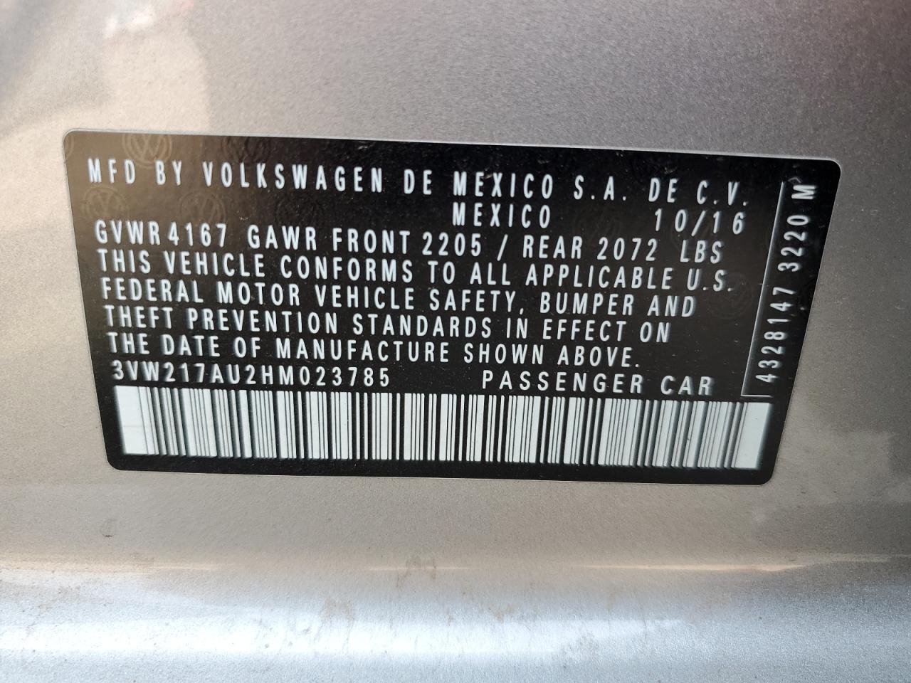 3VW217AU2HM023785 2017 Volkswagen Golf S