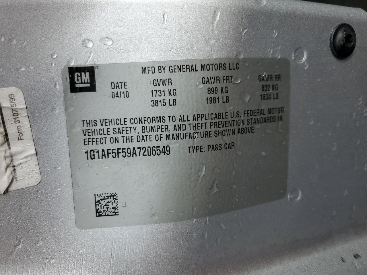 1G1AF5F59A7206549 2010 Chevrolet Cobalt 2Lt