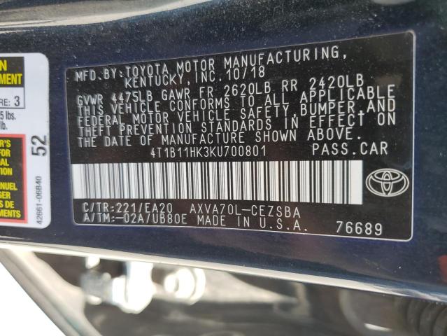 VIN 4T1B11HK3KU700801 2019 Toyota Camry, L no.12