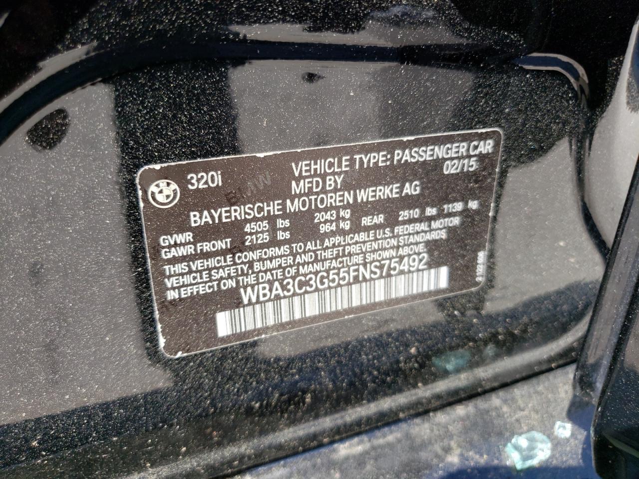 WBA3C3G55FNS75492 2015 BMW 320 I xDrive