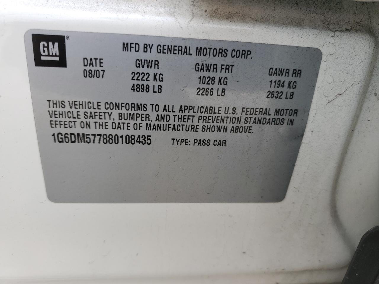 1G6DM577880108435 2008 Cadillac Cts