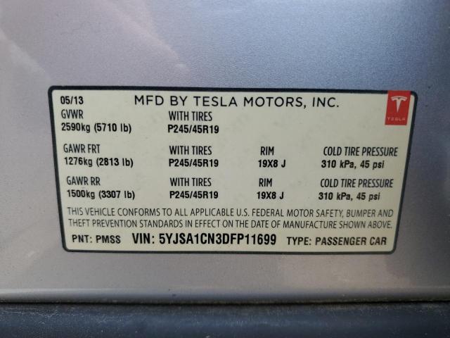 2013 Tesla Model S VIN: 5YJSA1CN3DFP11699 Lot: 59055484