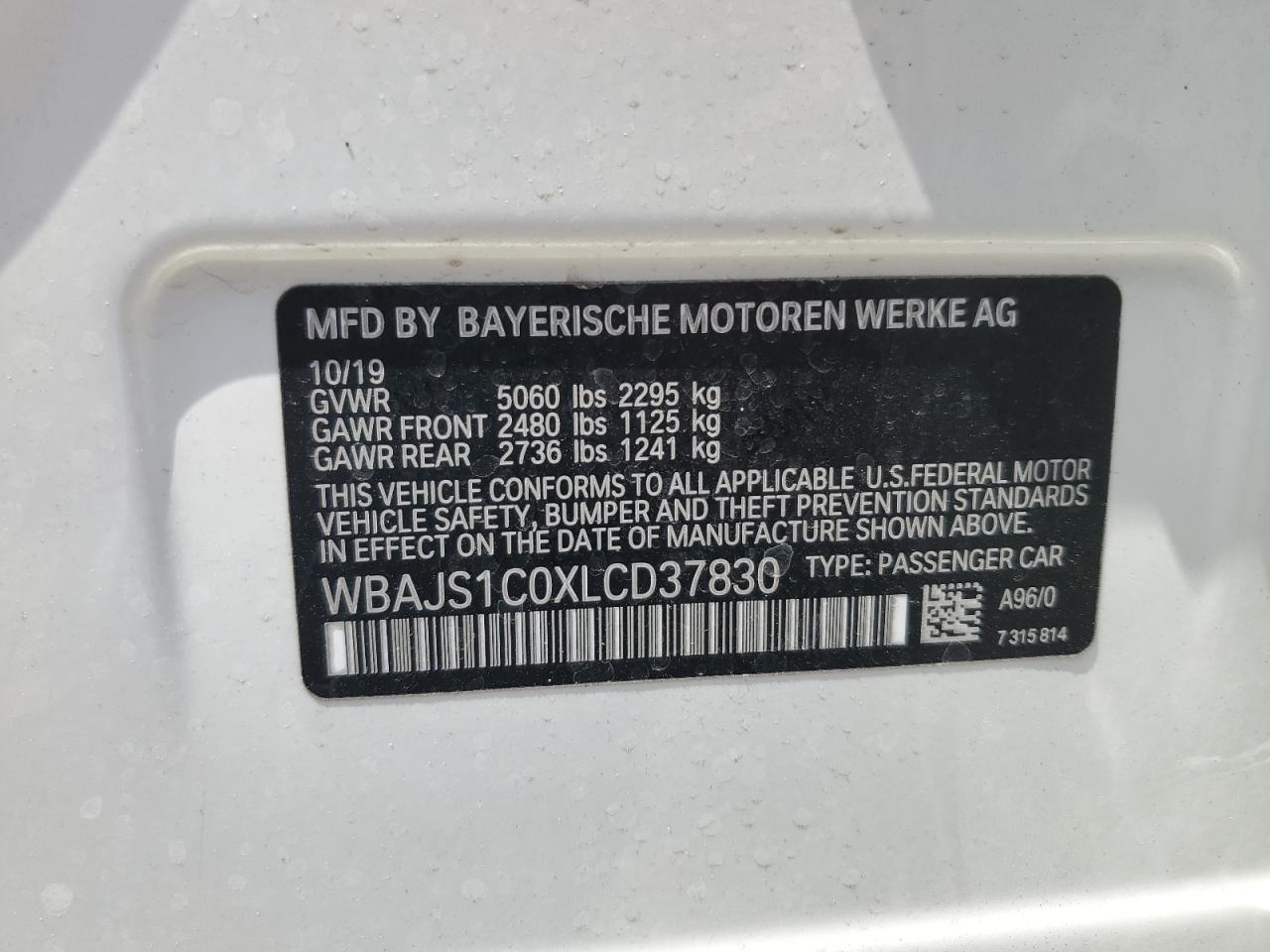 WBAJS1C0XLCD37830 2020 BMW 540 I