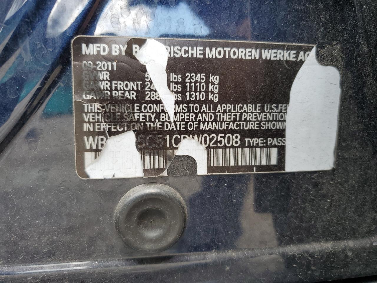 WBAXH5C51CDW02508 2012 BMW 528 Xi