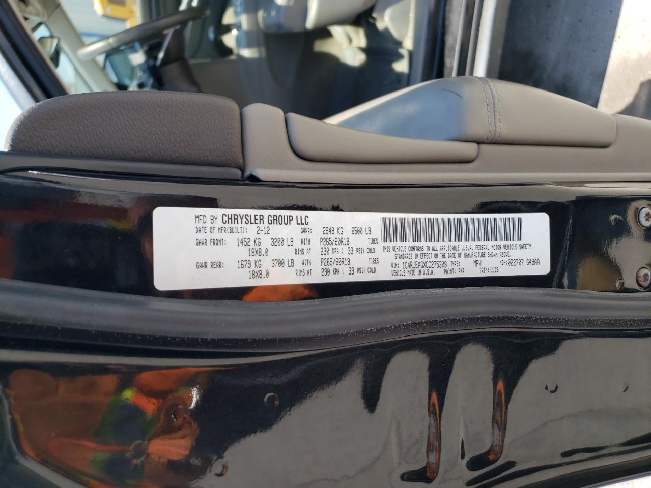 1C4RJEAGXCC275309 2012 Jeep Grand Cherokee Laredo