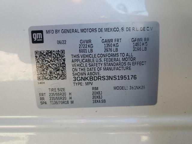 2022 Chevrolet Blazer 3Lt VIN: 3GNKBDRS3NS195176 Lot: 58463354