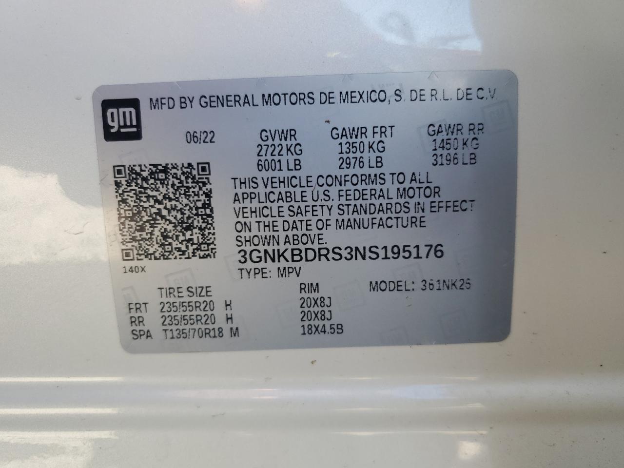 3GNKBDRS3NS195176 2022 Chevrolet Blazer 3Lt