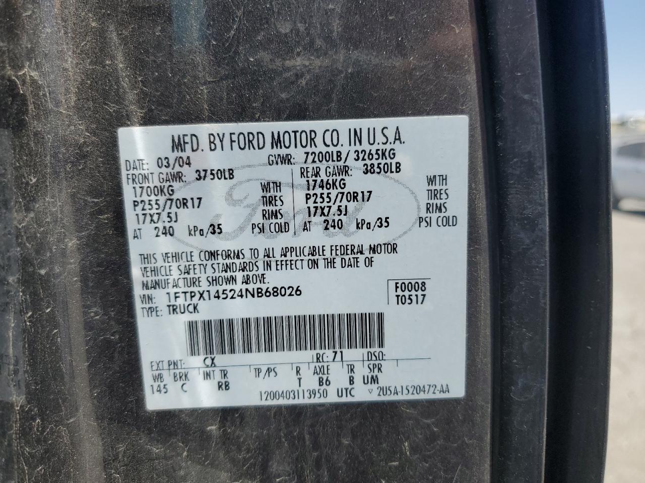 1FTPX14524NB68026 2004 Ford F150