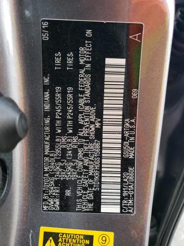 2016 Toyota Highlander Limited VIN: 5TDYKRFH0GS156867 Lot: 57706914