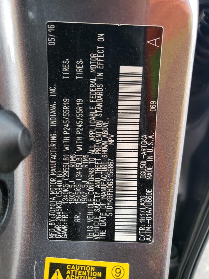 5TDYKRFH0GS156867 2016 Toyota Highlander Limited