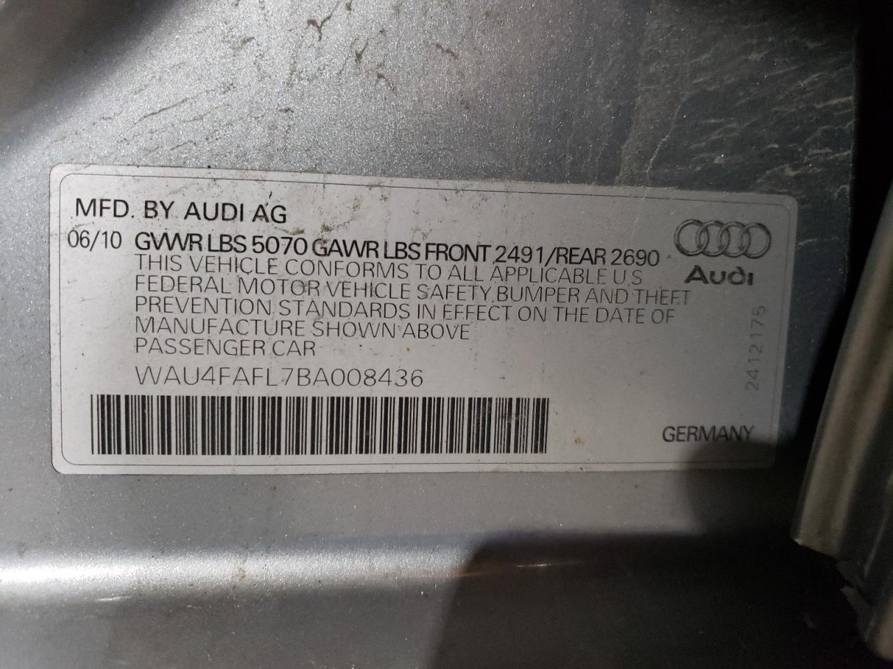 WAU4FAFL7BA008436 2011 Audi A4 Prestige