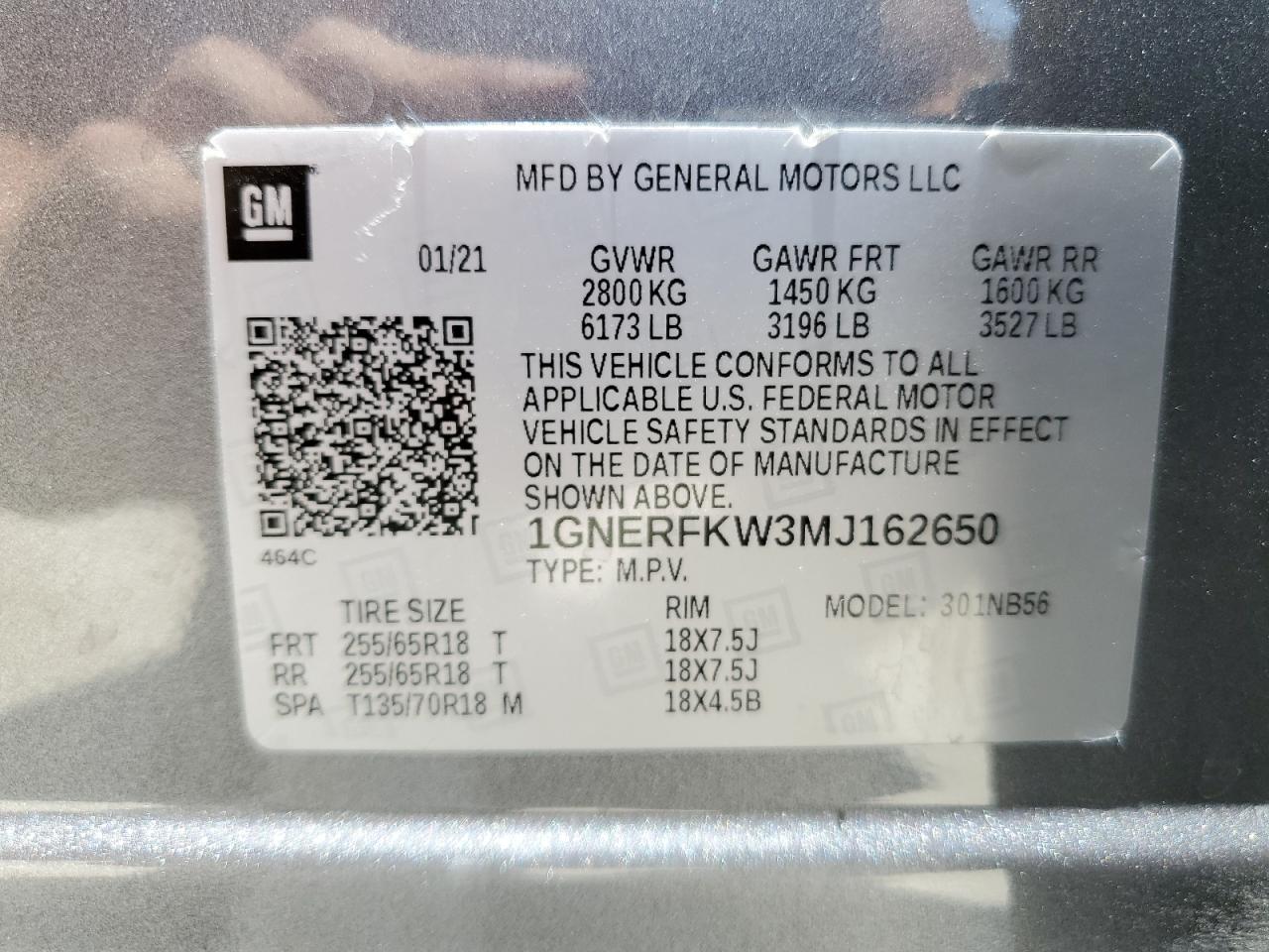 1GNERFKW3MJ162650 2021 Chevrolet Traverse Ls