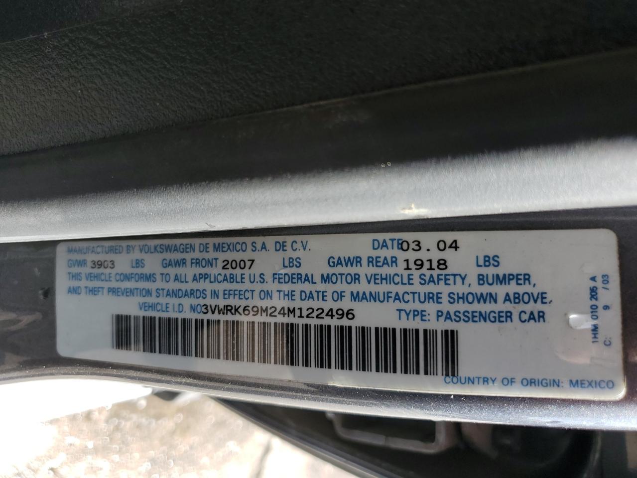 3VWRK69M24M122496 2004 Volkswagen Jetta Gl