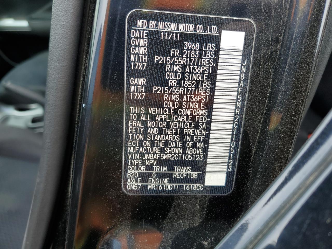 JN8AF5MR2CT105123 2012 Nissan Juke S