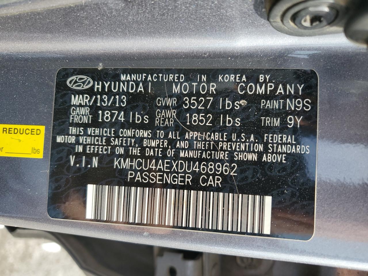 KMHCU4AEXDU468962 2013 Hyundai Accent Gls