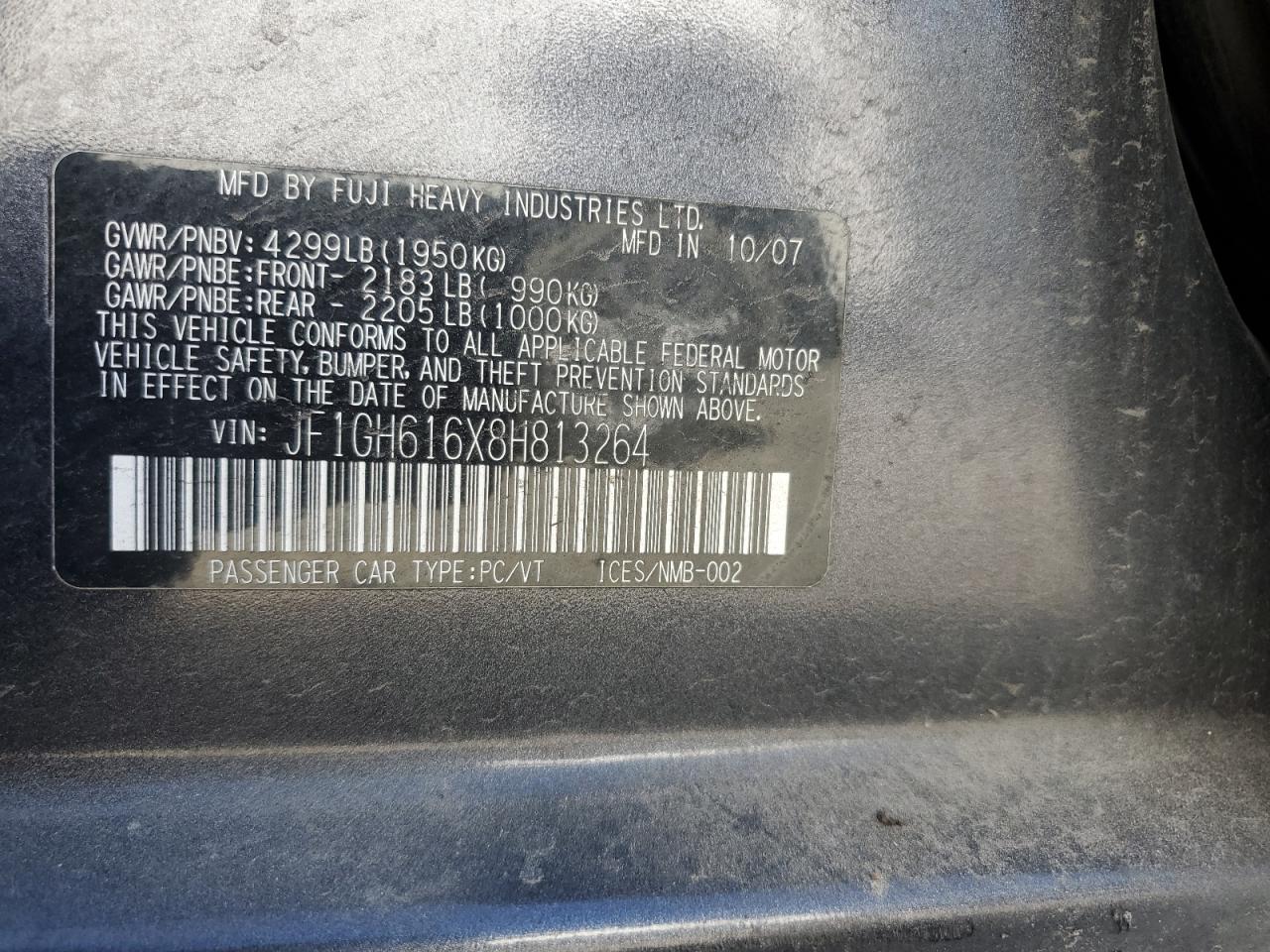 JF1GH616X8H813264 2008 Subaru Impreza 2.5I