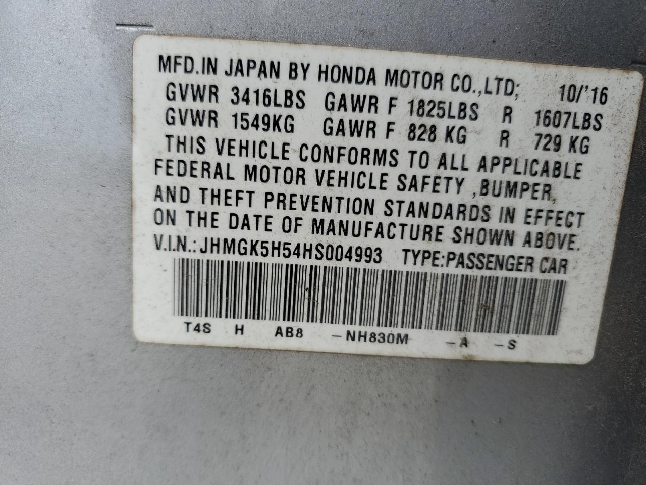 JHMGK5H54HS004993 2017 Honda Fit Lx