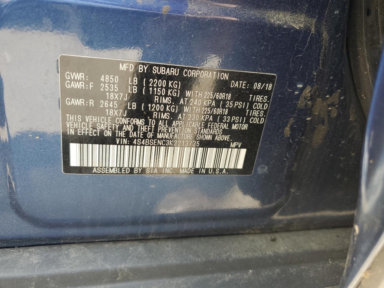 4S4BSENC3K3213735 2019 Subaru Outback 3.6R Limited