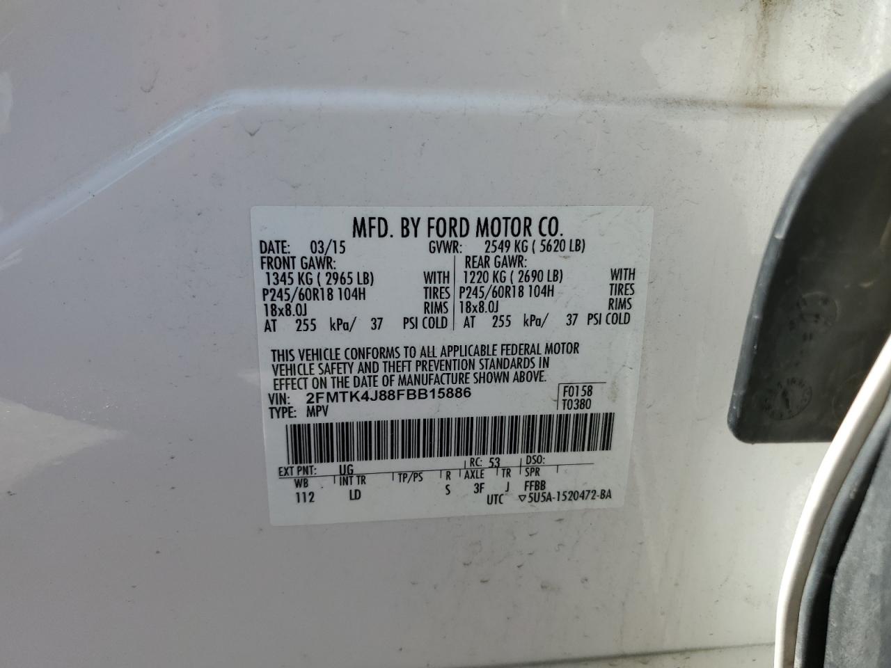 2FMTK4J88FBB15886 2015 Ford Edge Sel