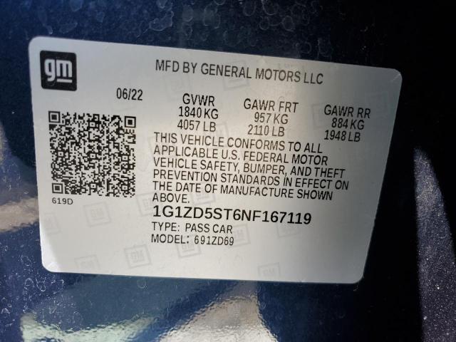 2022 Chevrolet Malibu Lt VIN: 1G1ZD5ST6NF167119 Lot: 61230344