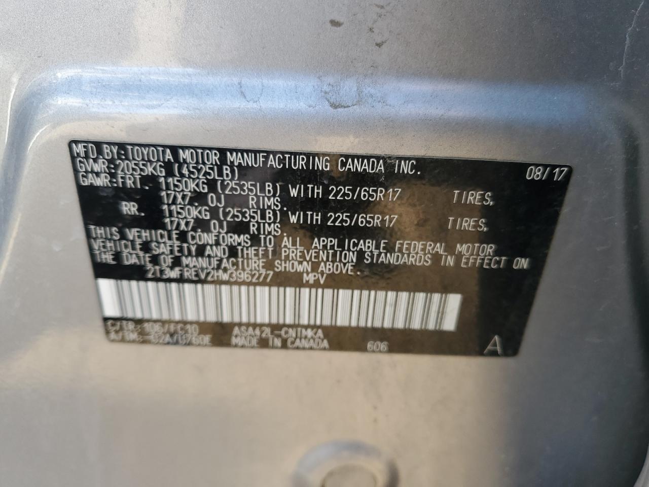 2T3WFREV2HW396277 2017 Toyota Rav4 Xle