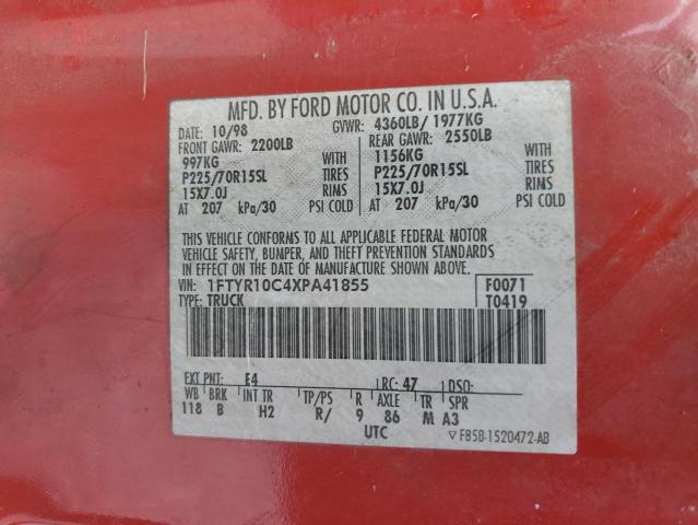 1999 Ford Ranger VIN: 1FTYR10C4XPA41855 Lot: 60077574