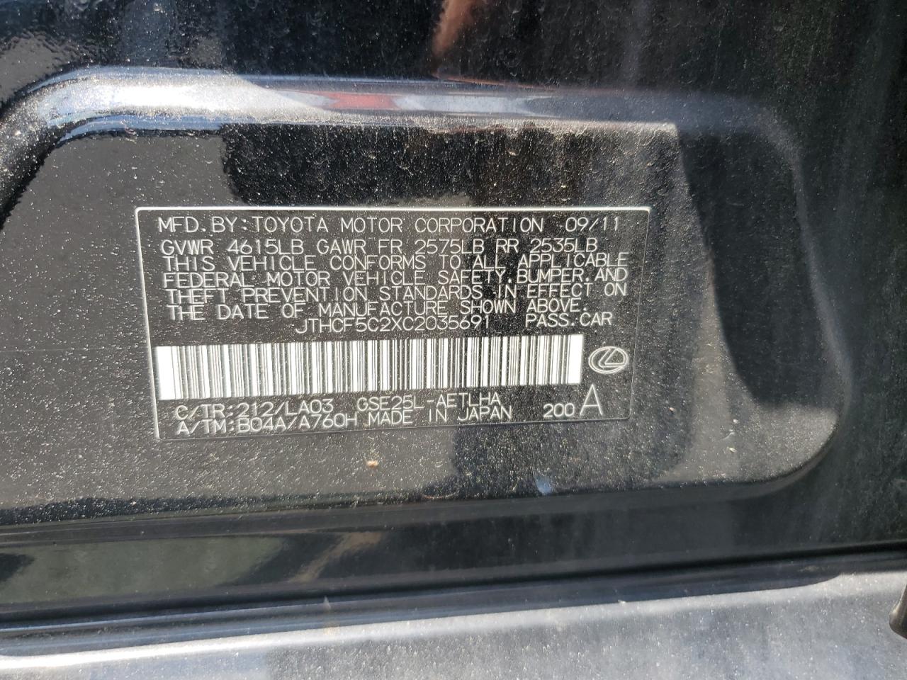 JTHCF5C2XC2035691 2012 Lexus Is 250