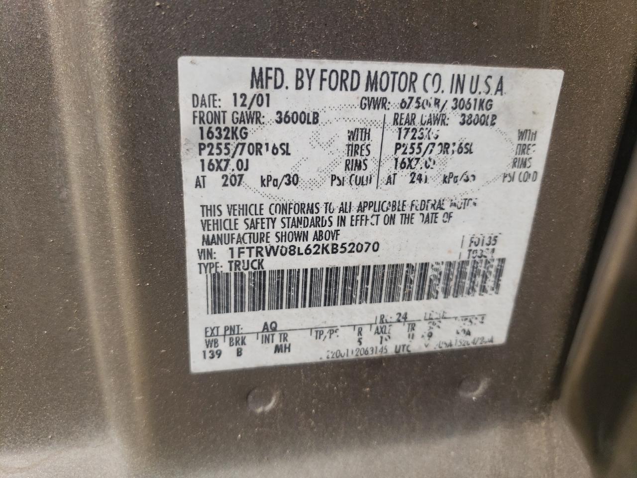 1FTRW08L62KB52070 2002 Ford F150 Supercrew