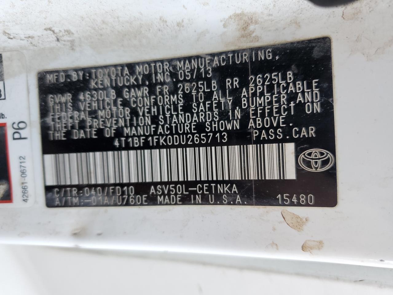 4T1BF1FK0DU265713 2013 Toyota Camry L