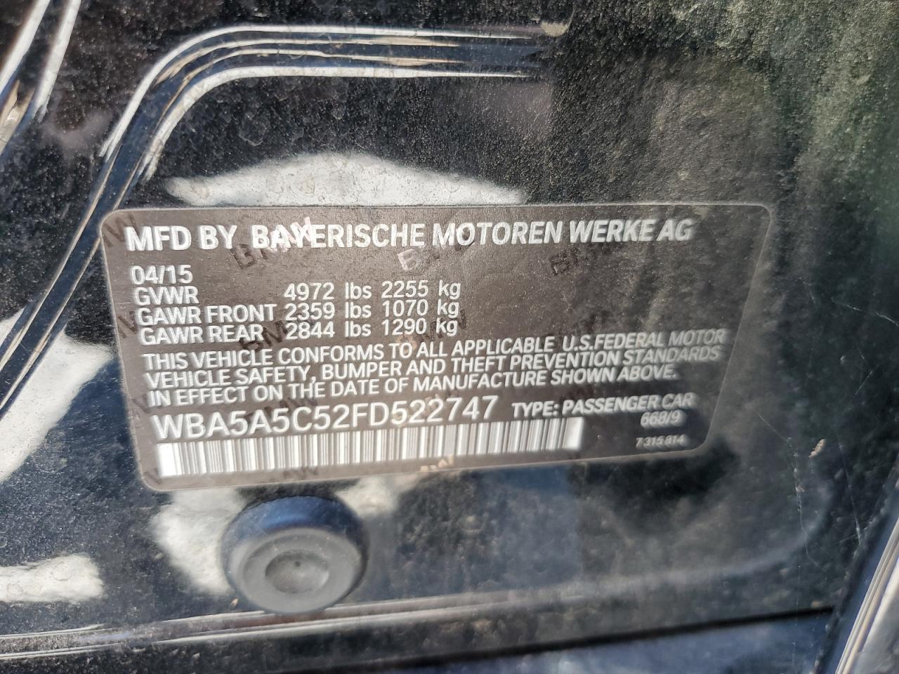 WBA5A5C52FD522747 2015 BMW 528 I