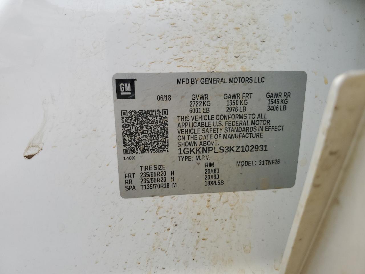 1GKKNPLS3KZ102931 2019 GMC Acadia Denali