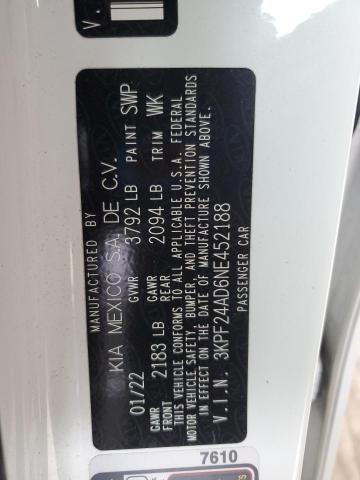 2022 Kia Forte Fe VIN: 3KPF24AD6NE452188 Lot: 60121884