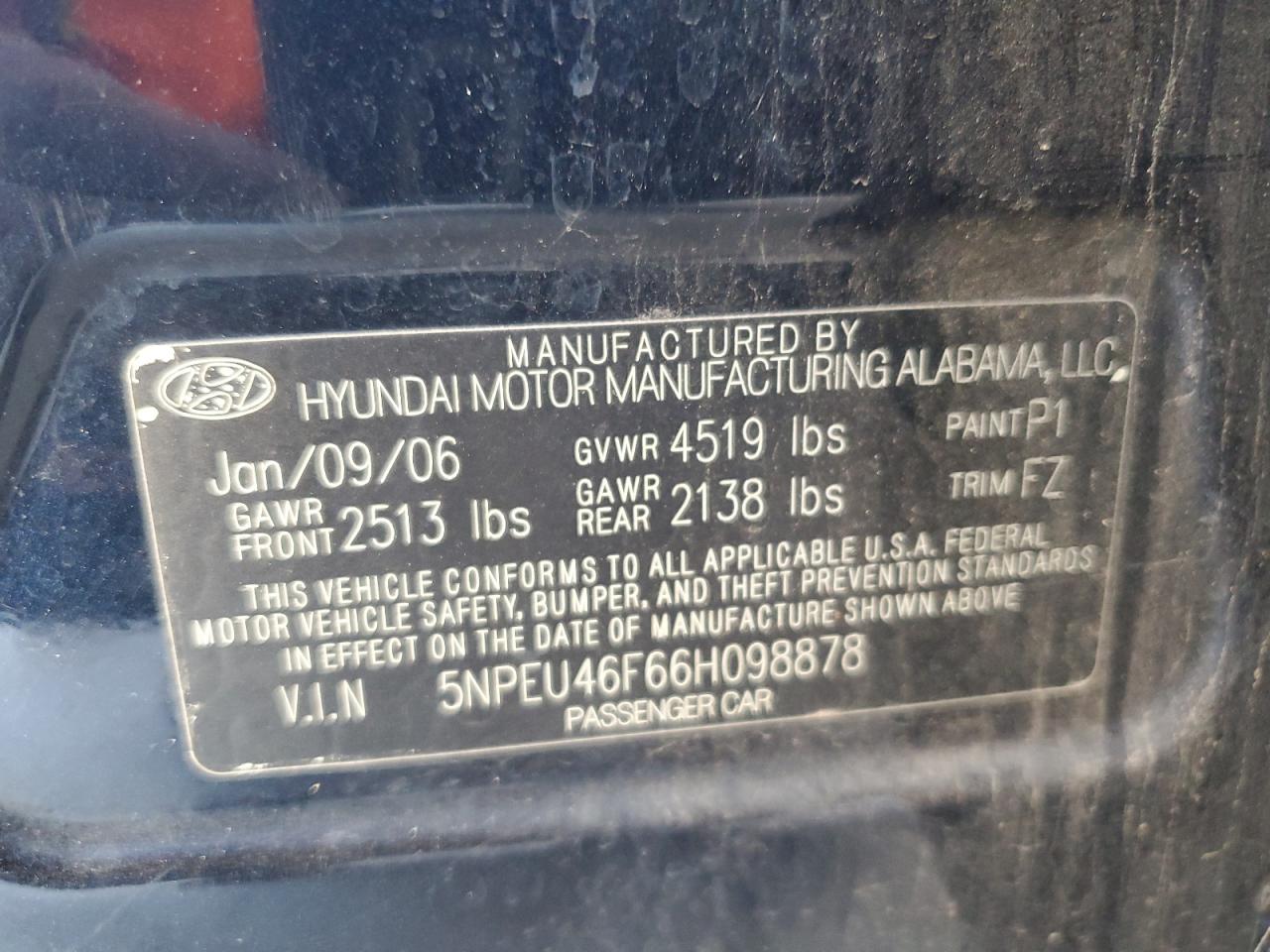 5NPEU46F66H098878 2006 Hyundai Sonata Gls