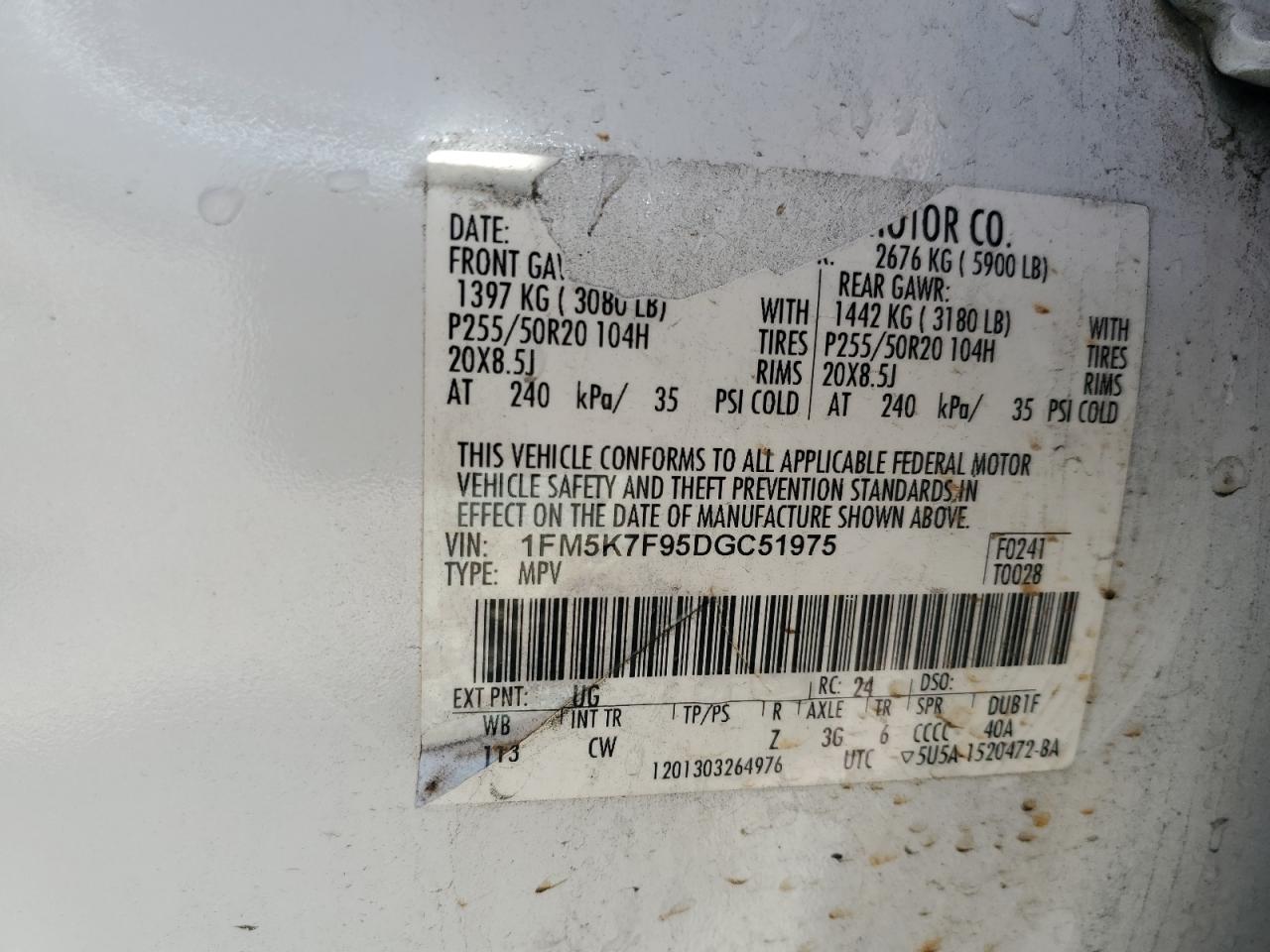 1FM5K7F95DGC51975 2013 Ford Explorer Limited