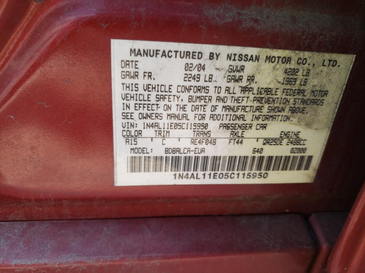 1N4AL11E05C115950 2005 Nissan Altima S