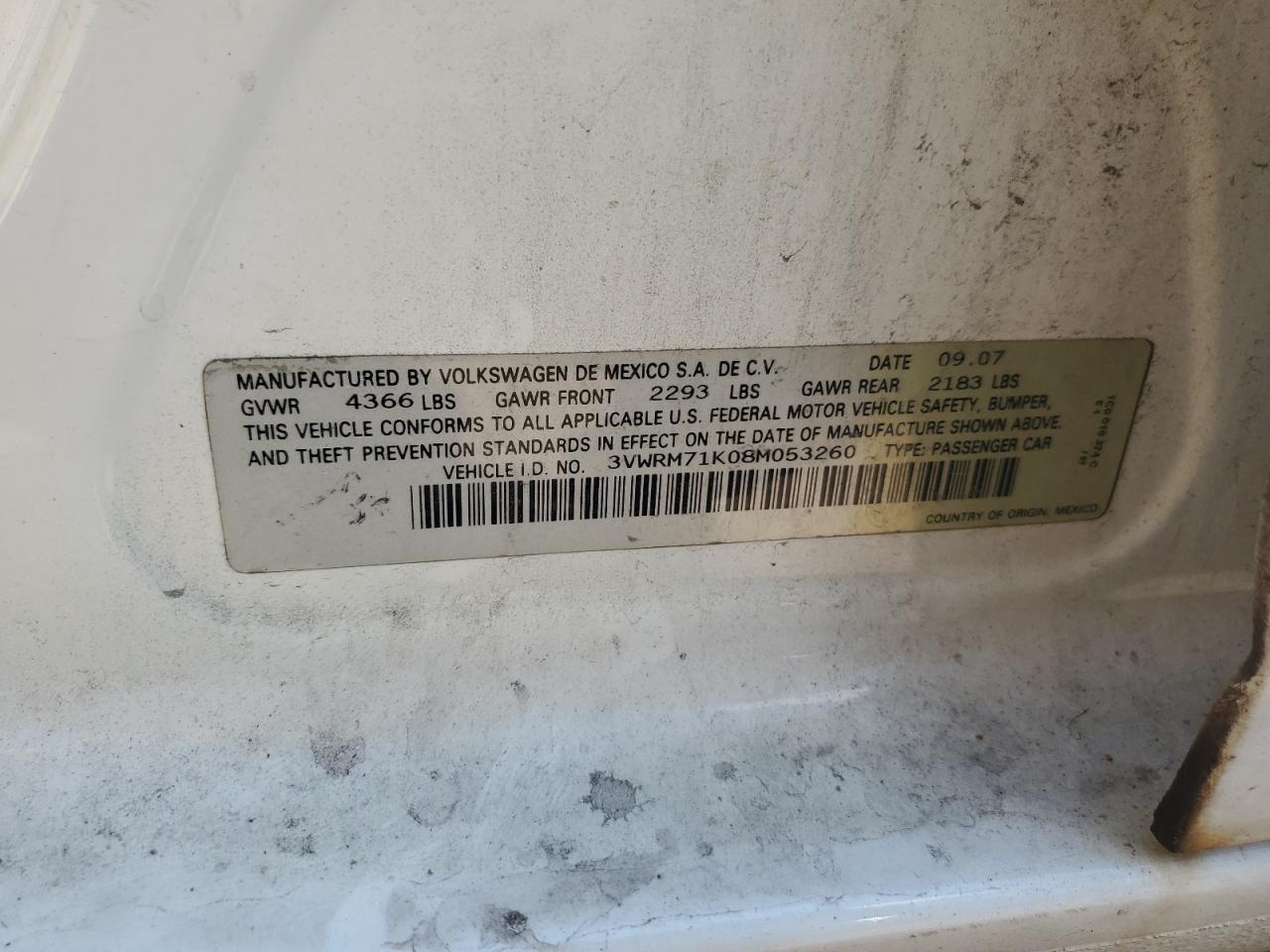 3VWRM71K08M053260 2008 Volkswagen Jetta Se