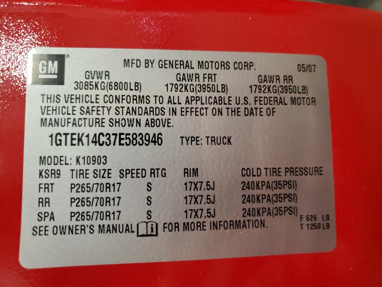 1GTEK14C37E583946 2007 GMC New Sierra K1500